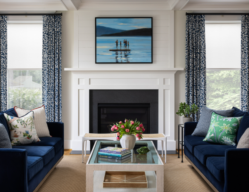 blue sofa living room decor